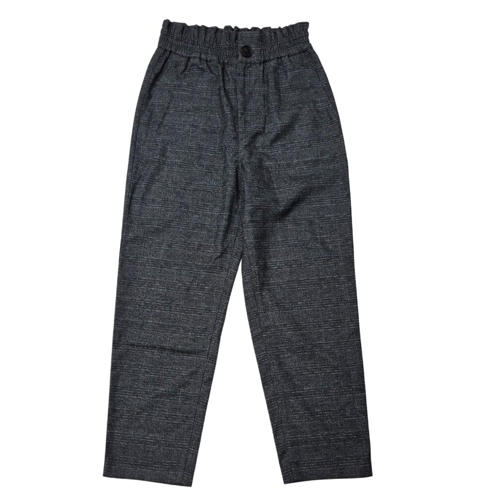Zara Womens High Rise Paperbag Plaid Trousers Dress Pants Tapered Leg XXS Gray
